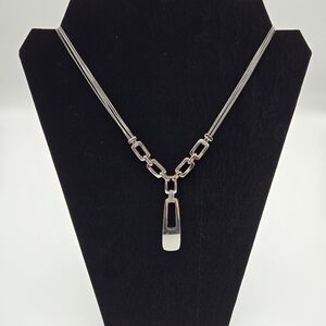 Lia Sophia Identity Linked Chain Polished Silver Tone Necklace Adjustable Length